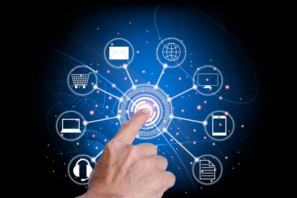 The Man's Hand Pointing to Press the Center of the Hitech Circle